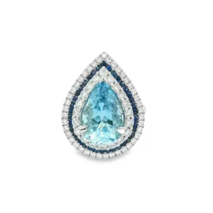 3.75 Carat Aquamarine Diamond Sapphire Multi-Halo 18k White Gold Ring