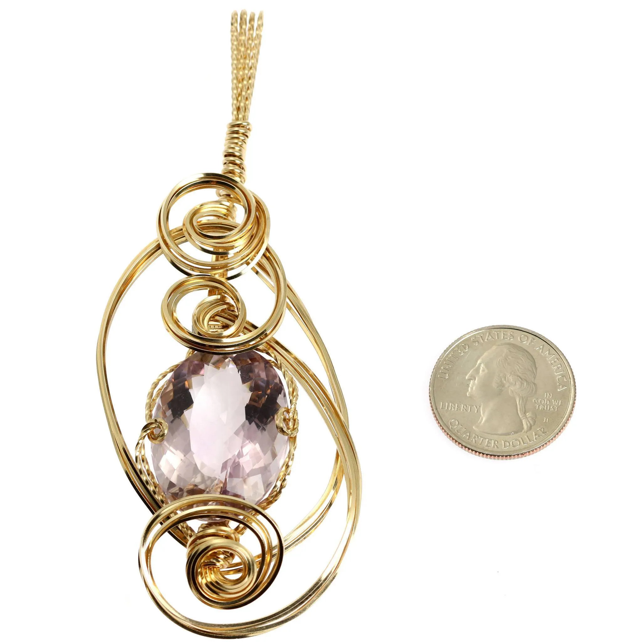 42 CT Cushion Cut Amethyst 14K Gold-filled Wire Wrapped Pendant