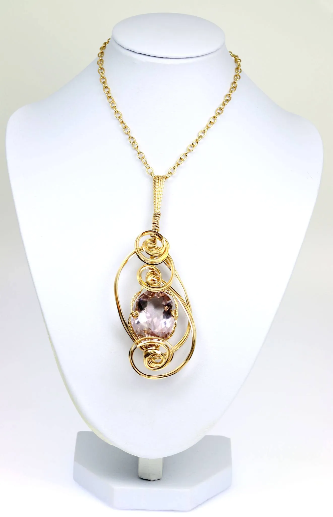 42 CT Cushion Cut Amethyst 14K Gold-filled Wire Wrapped Pendant