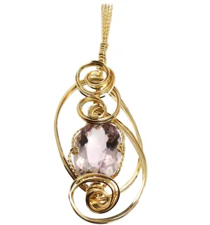 42 CT Cushion Cut Amethyst 14K Gold-filled Wire Wrapped Pendant