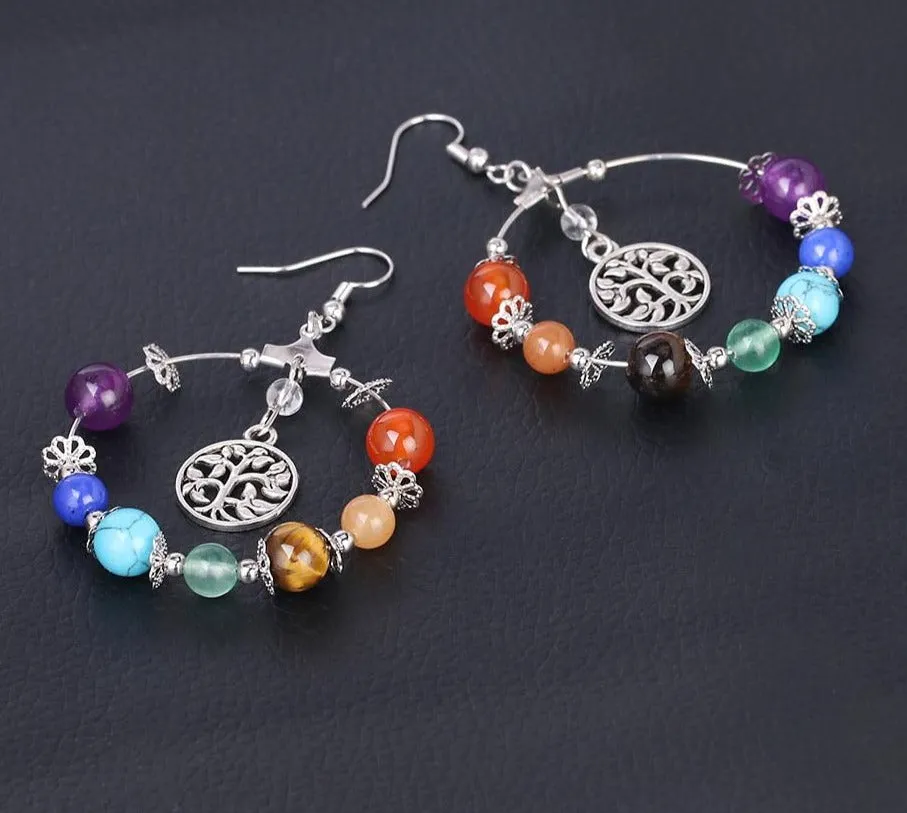 7 Chakra Tree of Life Women Drop Earrings