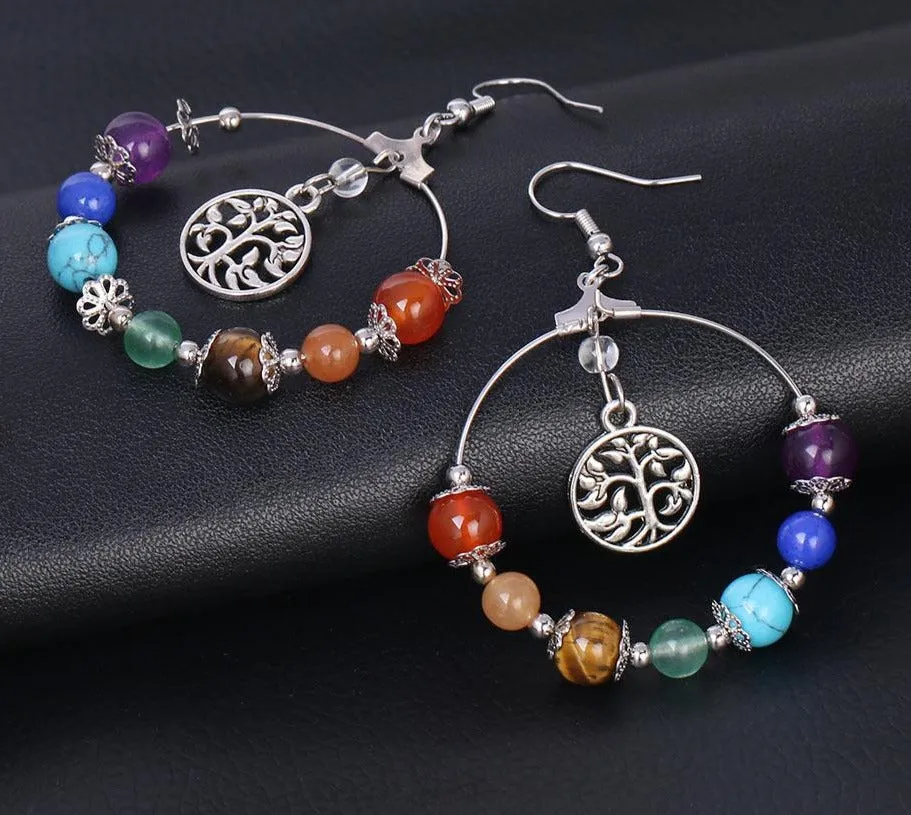 7 Chakra Tree of Life Women Drop Earrings