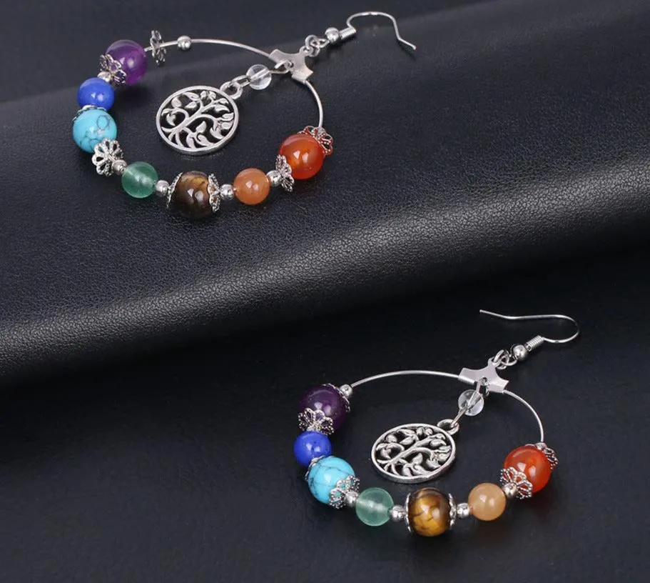 7 Chakra Tree of Life Women Drop Earrings