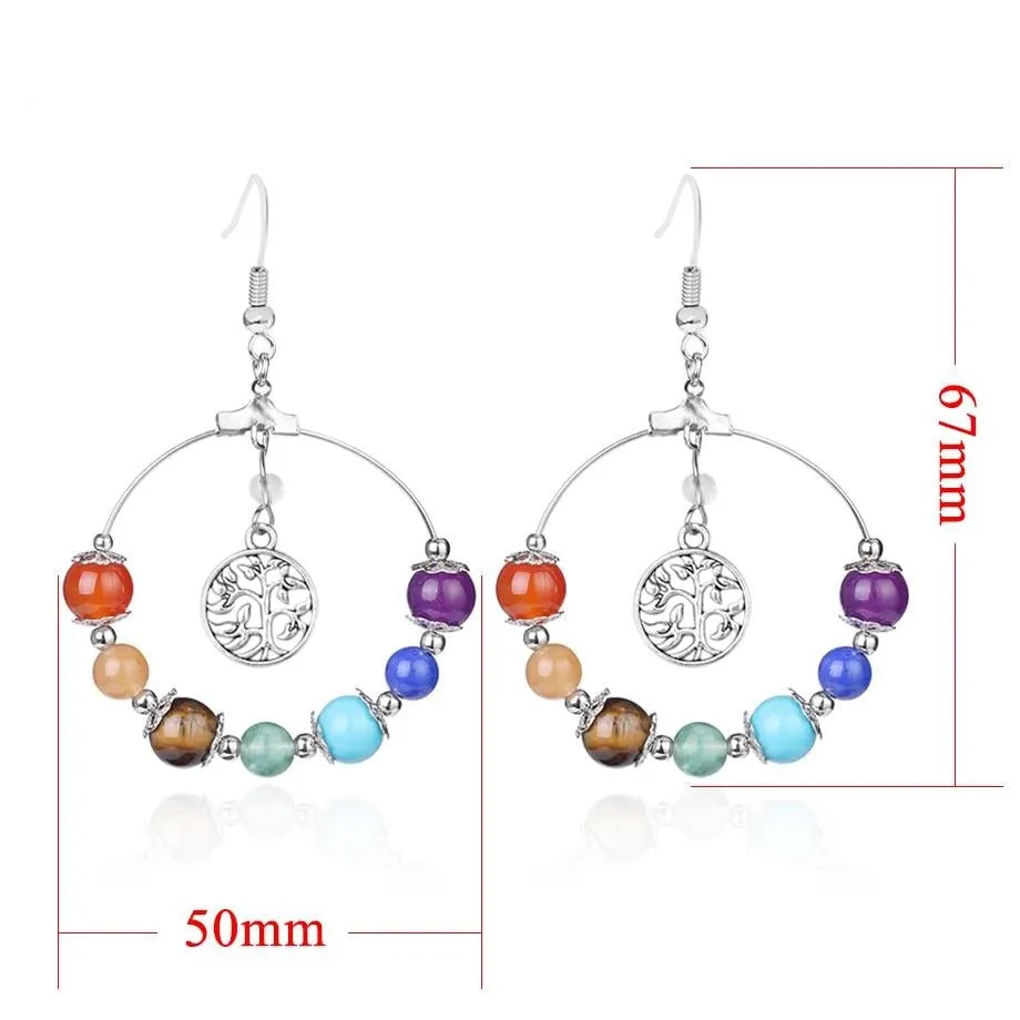 7 Chakra Tree of Life Women Drop Earrings