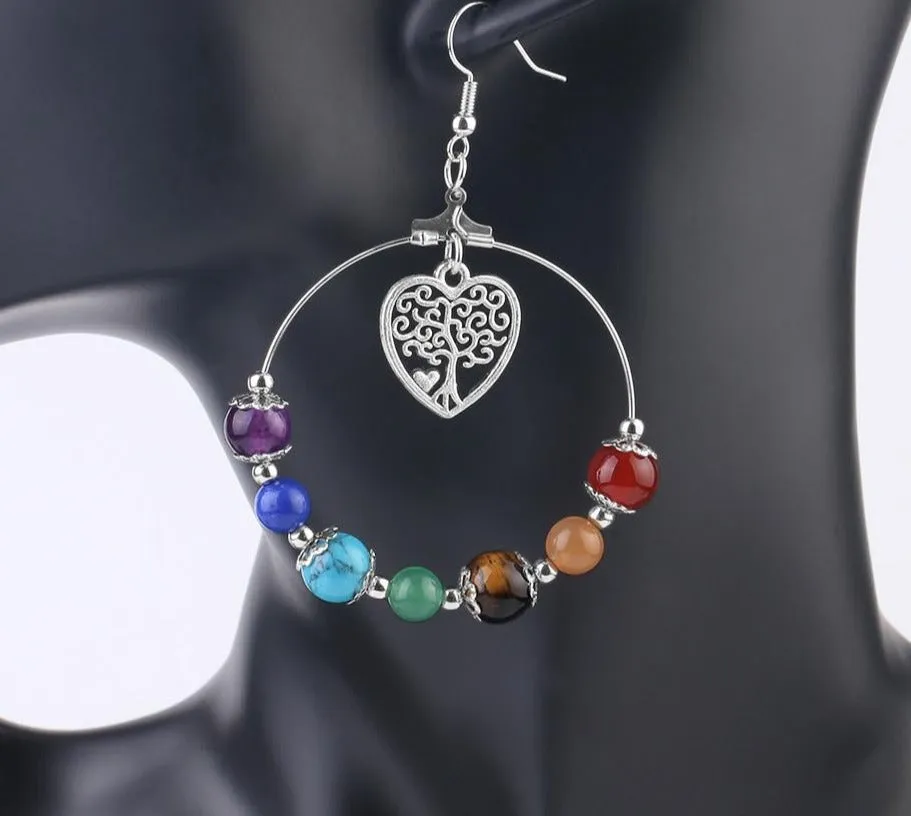 7 Chakra Tree of Life Women Drop Earrings