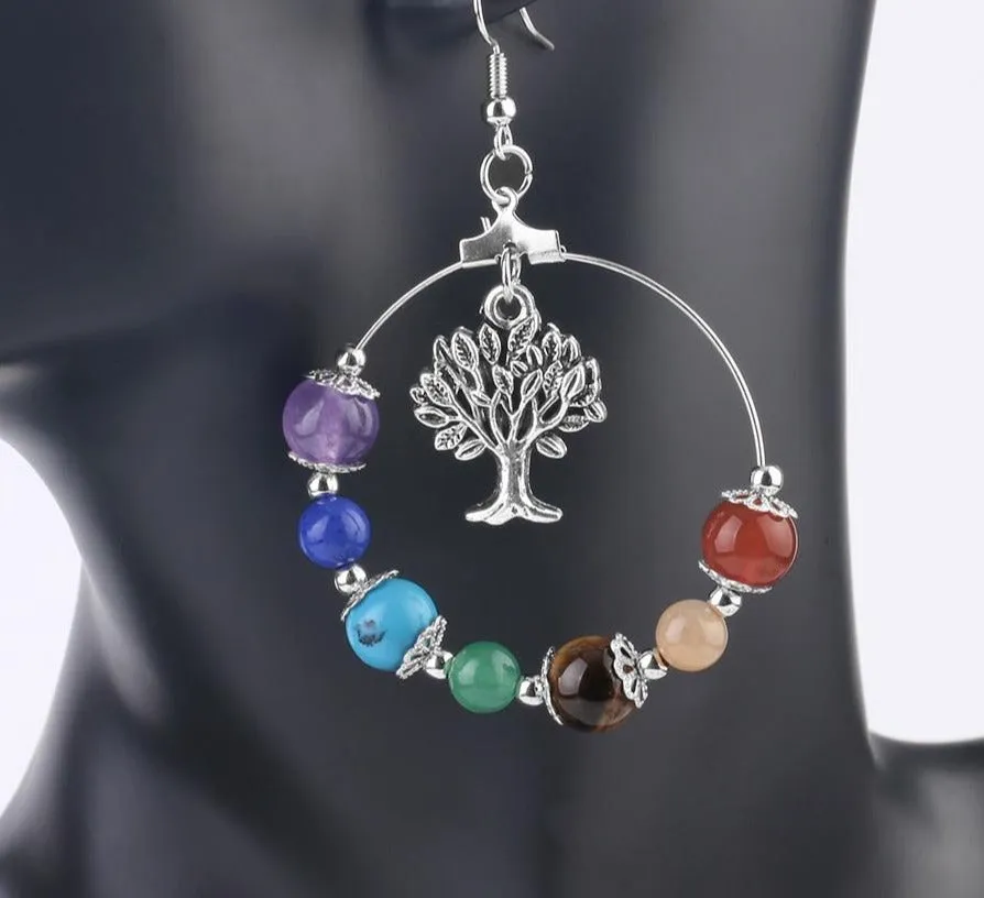 7 Chakra Tree of Life Women Drop Earrings