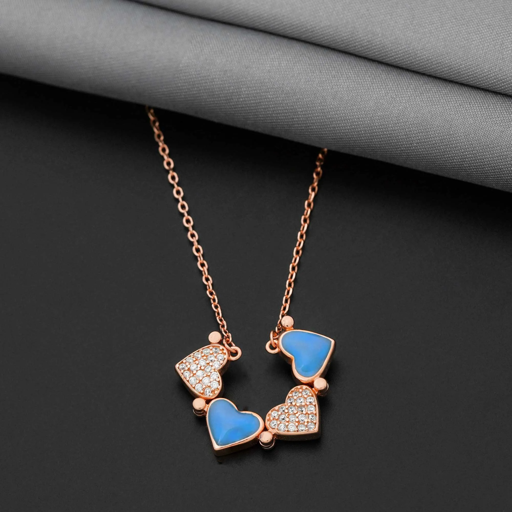 92.5 Sterling Silver Blue Ticker Adaptable Chain With Rose Gold Polish