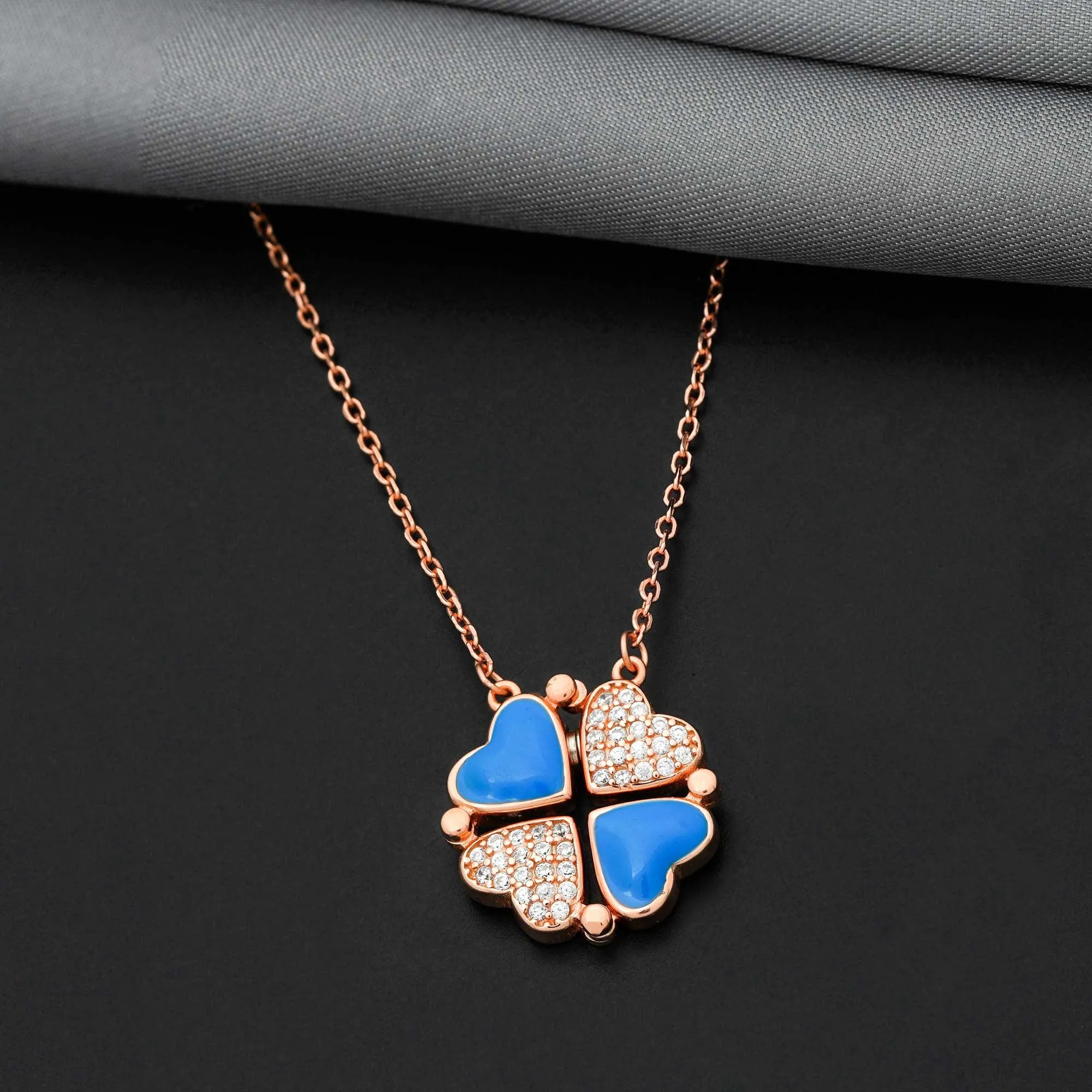 92.5 Sterling Silver Blue Ticker Adaptable Chain With Rose Gold Polish