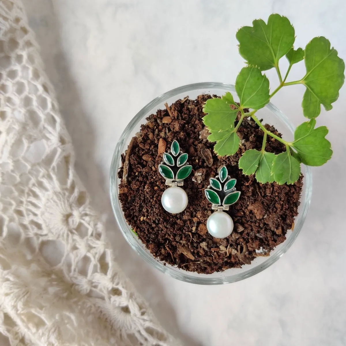 92.5 Sterling Silver Ocean Sapling Earring