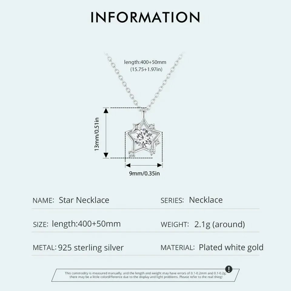 925 Sterling Silver Shiny Star Pendant Necklace Pave Setting CZ for Women Birthday Gift Fashion Fine Jewelry Gift