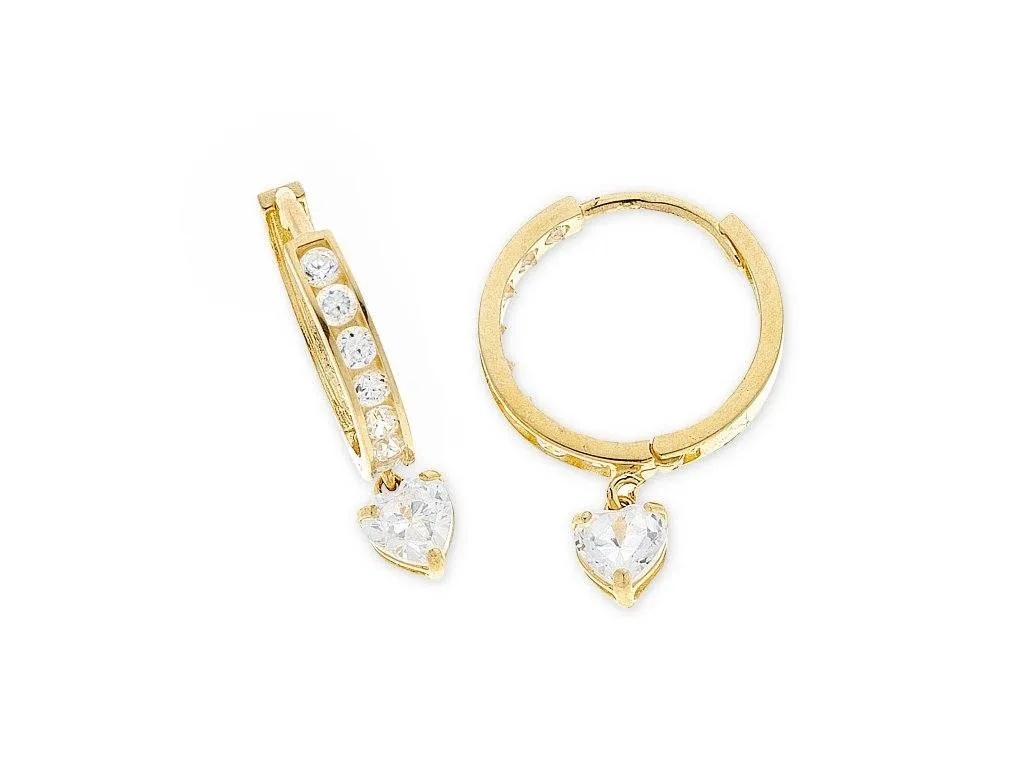 9ct Yellow Gold Heart Drop Hoop Earrings