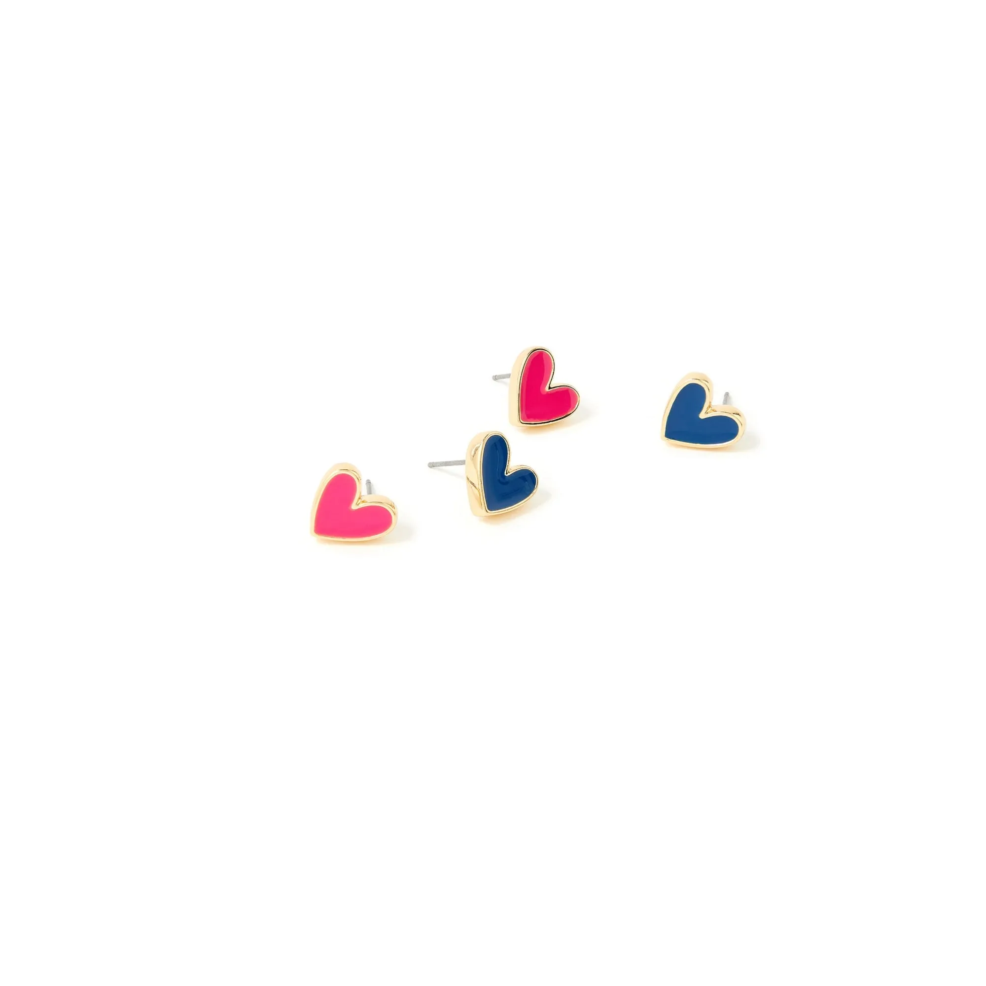 Accessorize London Women's Pink & Blue Feel Good Set of 2 Heart Enamel Studs Earring Pack