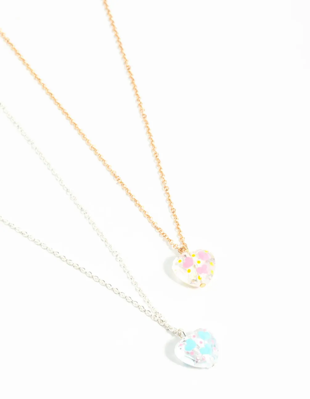 Acrylic Painted Heart Pendant Necklaces 2-Pack