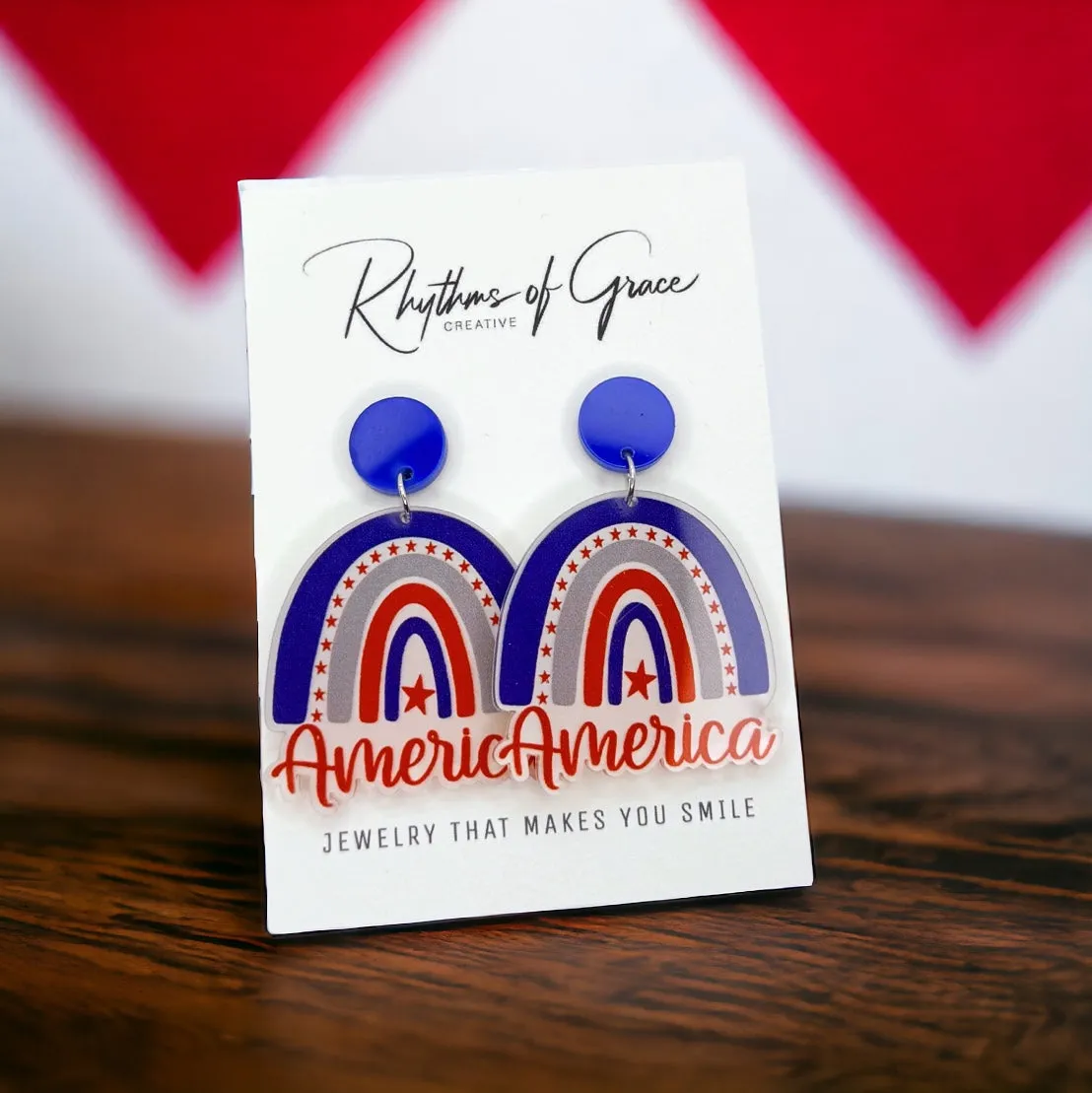 America Earrings - Fourth of July, Patriotic Earrings, Red White and Blue