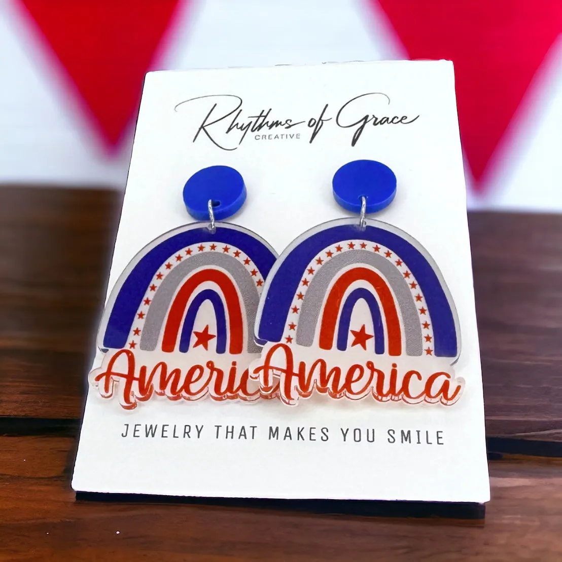 America Earrings - Fourth of July, Patriotic Earrings, Red White and Blue