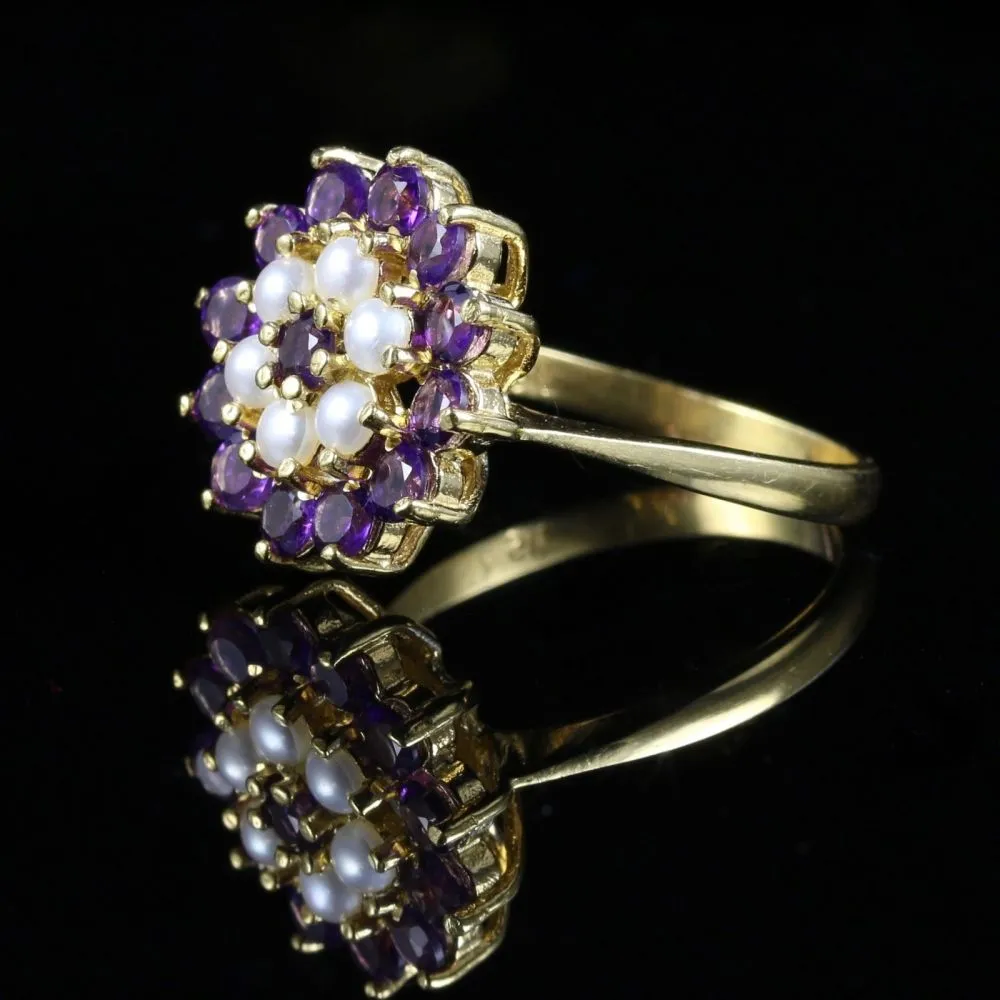 Amethyst Pearl Cluster Ring