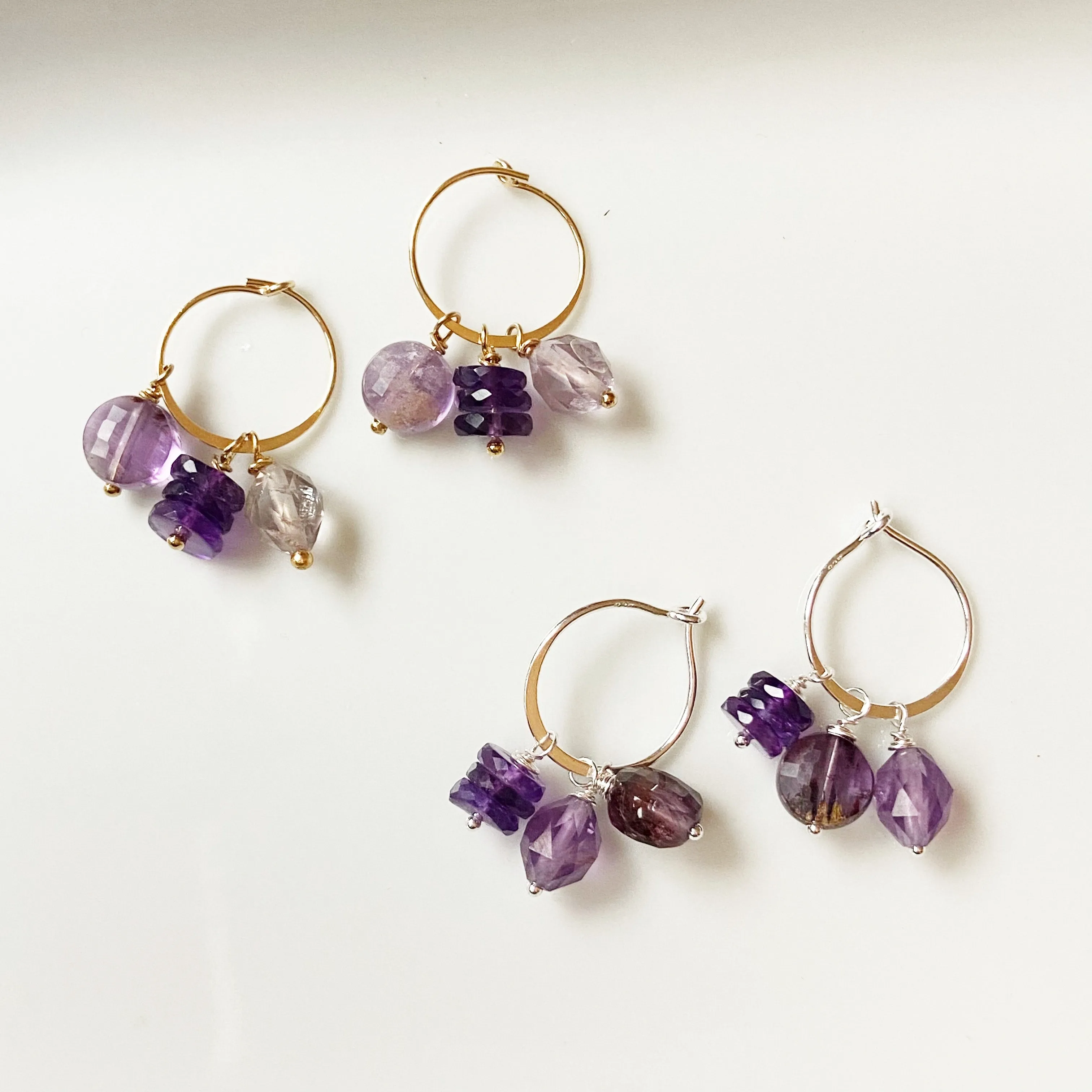 Amethyst tassel hoop Earrings in Gold or Silver