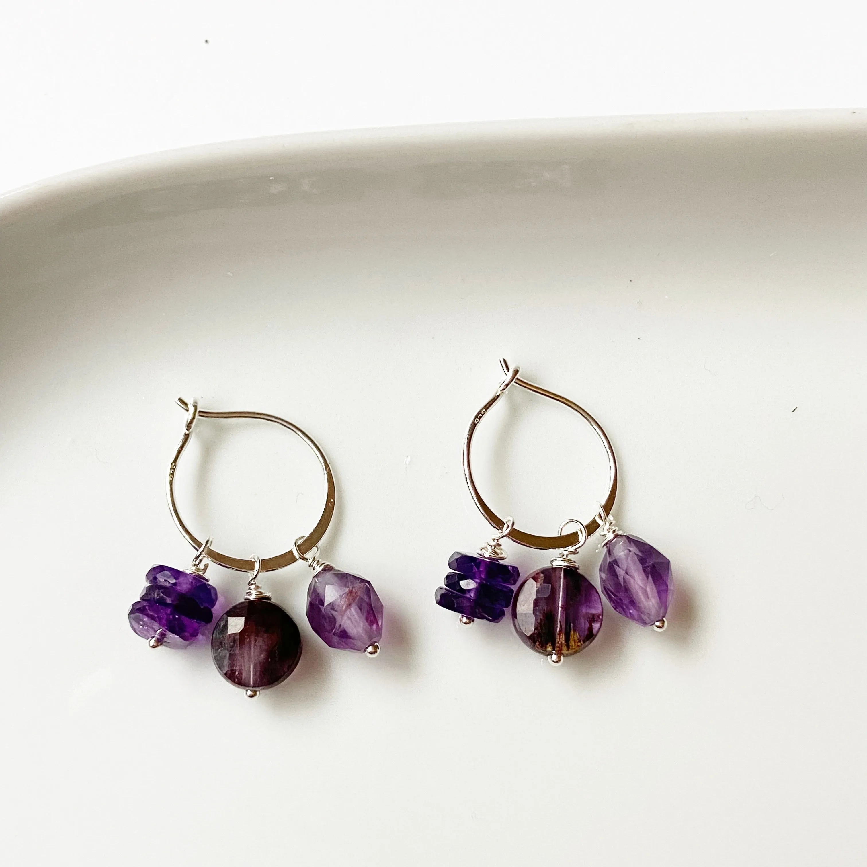 Amethyst tassel hoop Earrings in Gold or Silver