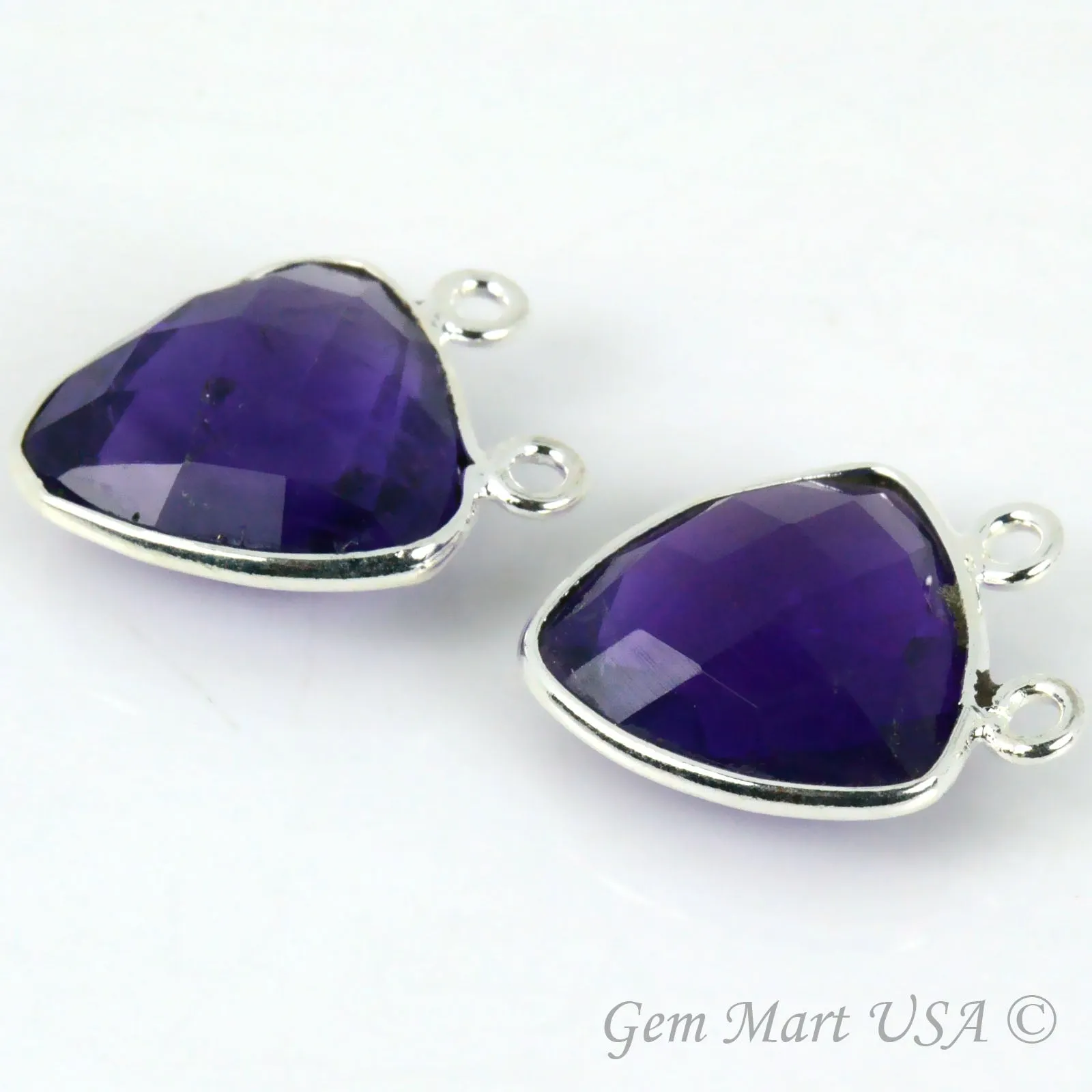 Amethyst Trillion 14mm Cat Bail Silver Bezel Gemstone Connector