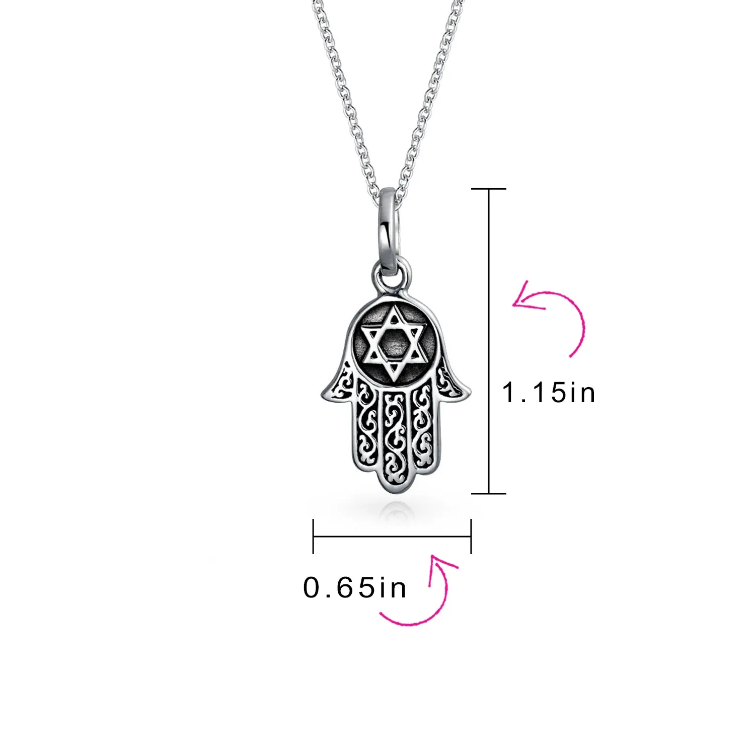 Amulet Talisman Hamsa Hand Pendant Necklace in Black Oxidized Sterling Silver