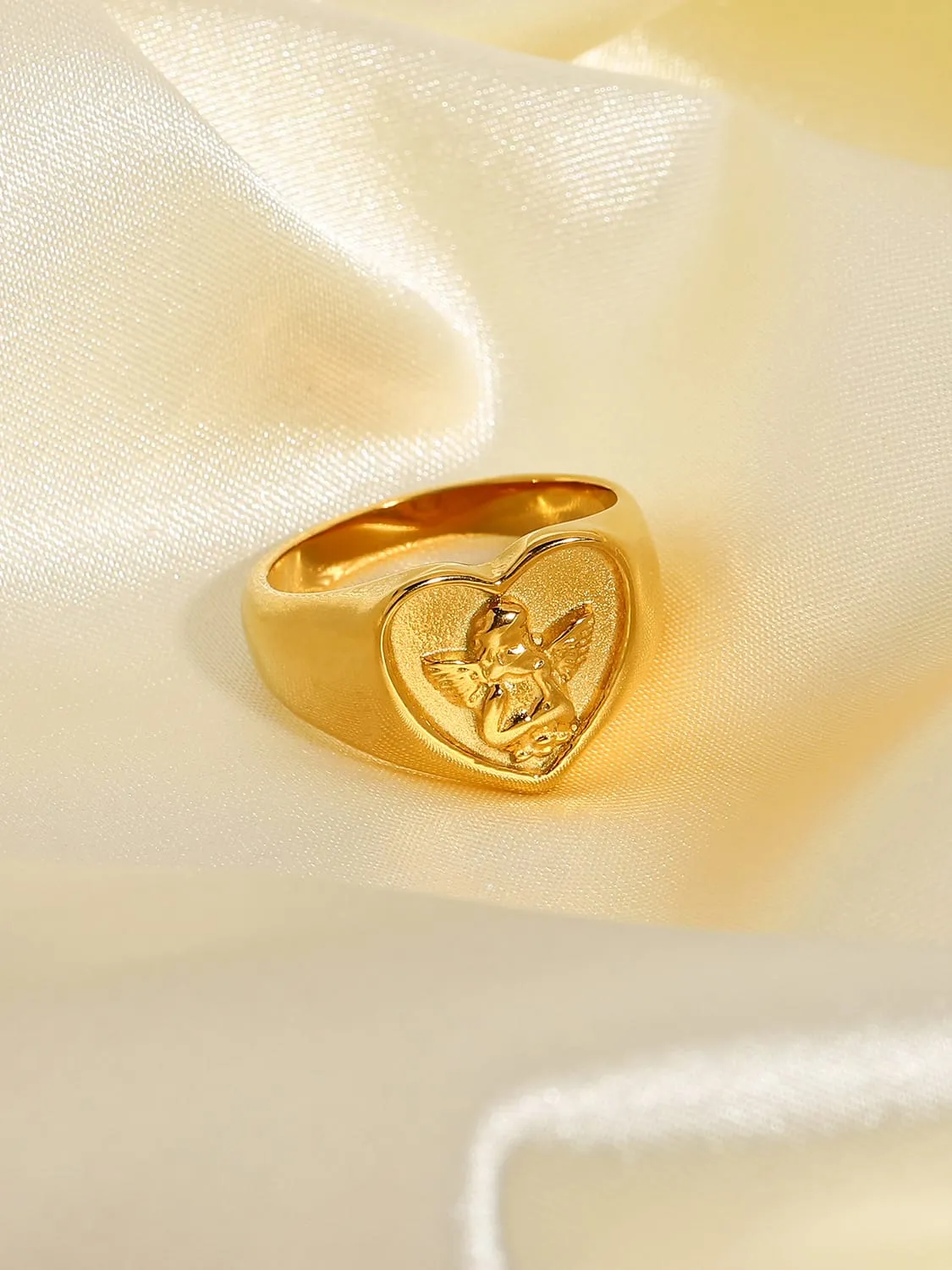 Angel Signet Ring 18K Gold Plated Luxury Fashion Titanium Steel Statement Ring