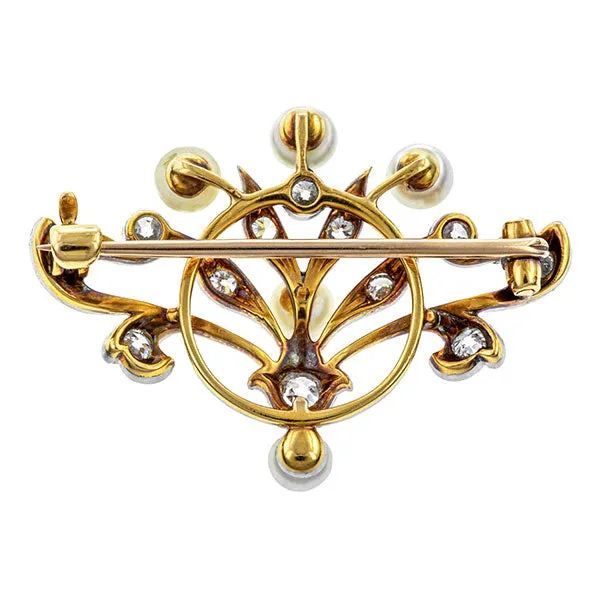 Antique Diamond & Pearl Pin