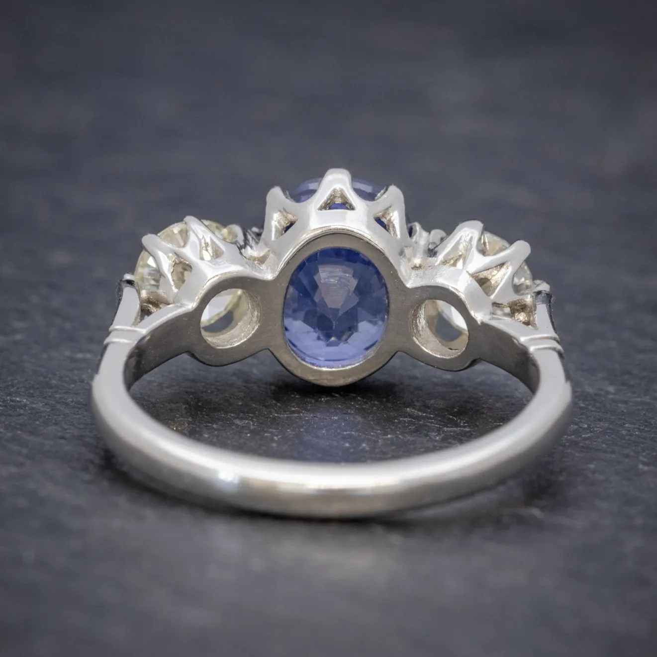 Antique Edwardian 2.40Ct Sapphire Diamond Trilogy Ring Platinum Circa 1915