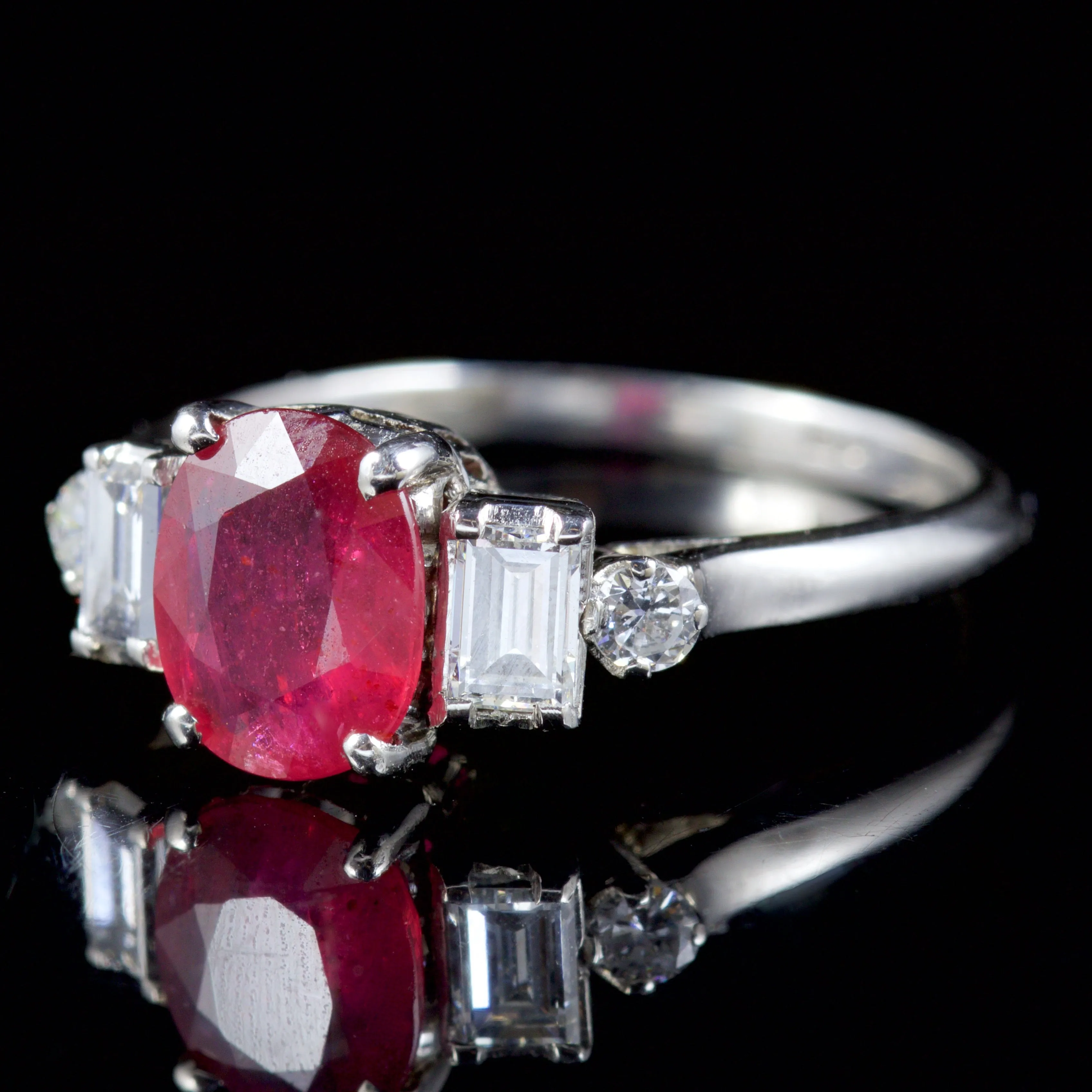 Antique Edwardian Diamond Ruby Ring Platinum Circa 1915