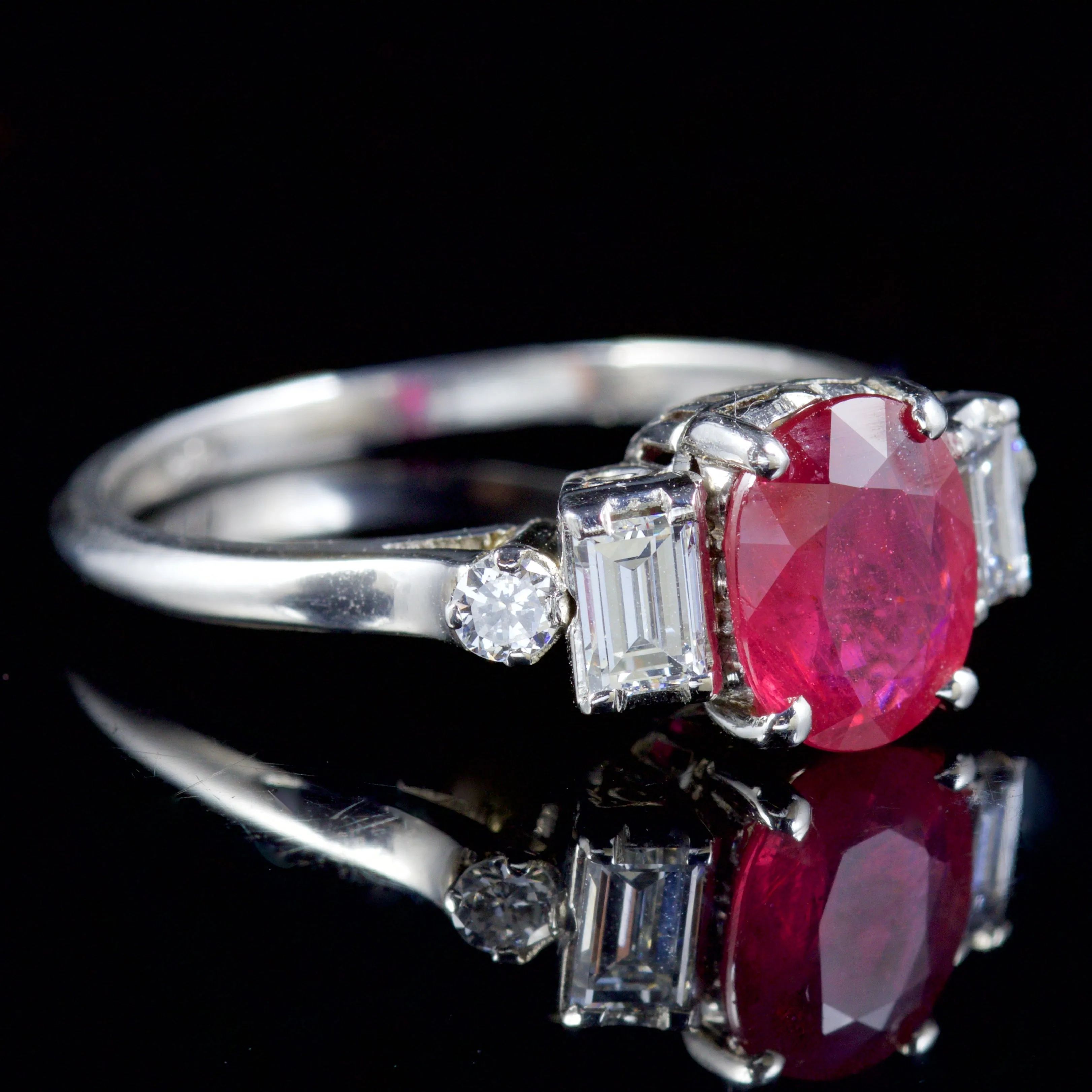 Antique Edwardian Diamond Ruby Ring Platinum Circa 1915