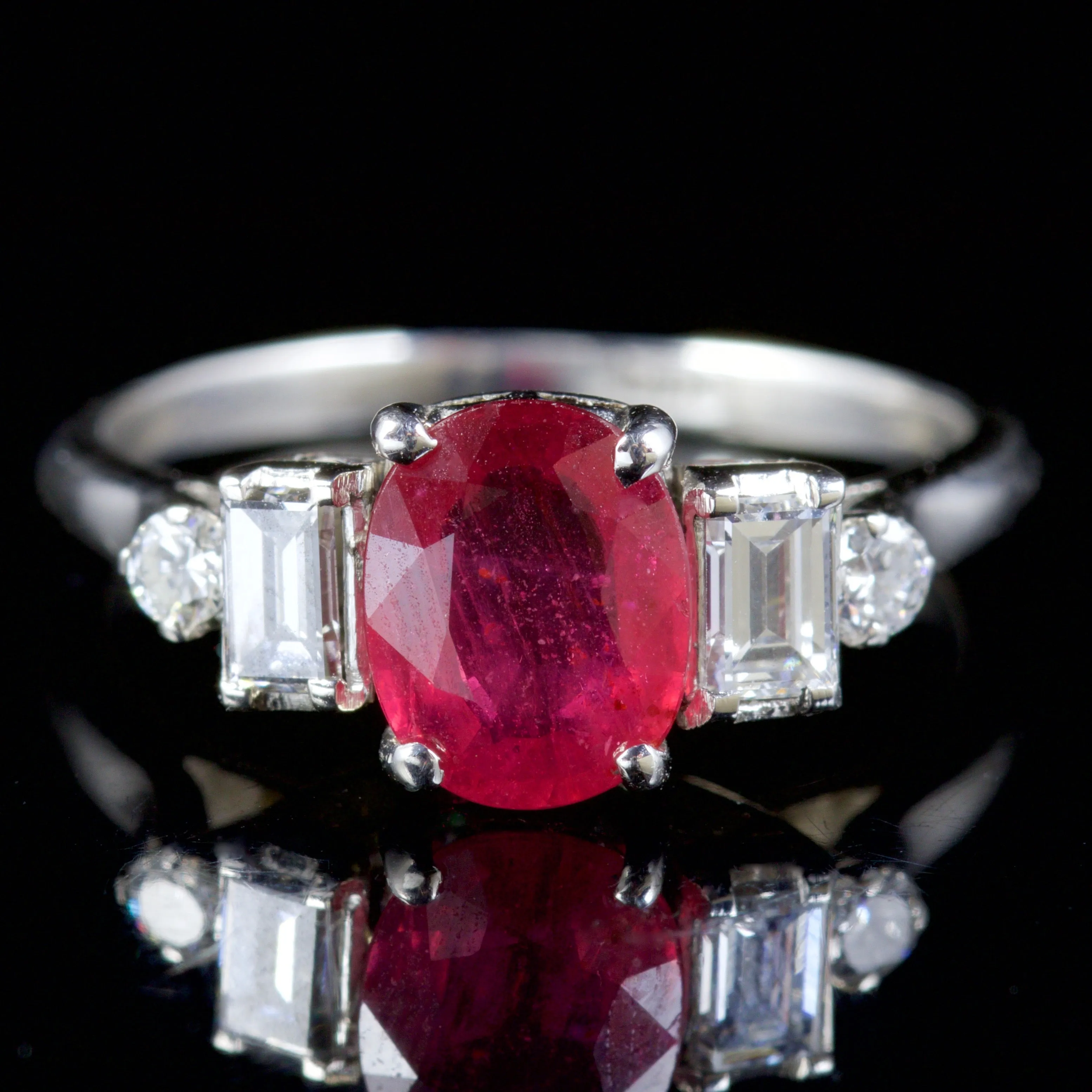 Antique Edwardian Diamond Ruby Ring Platinum Circa 1915