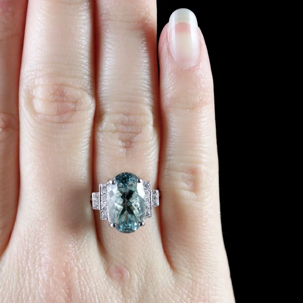 Aquamarine Diamond Engagement Ring 18Ct White Gold