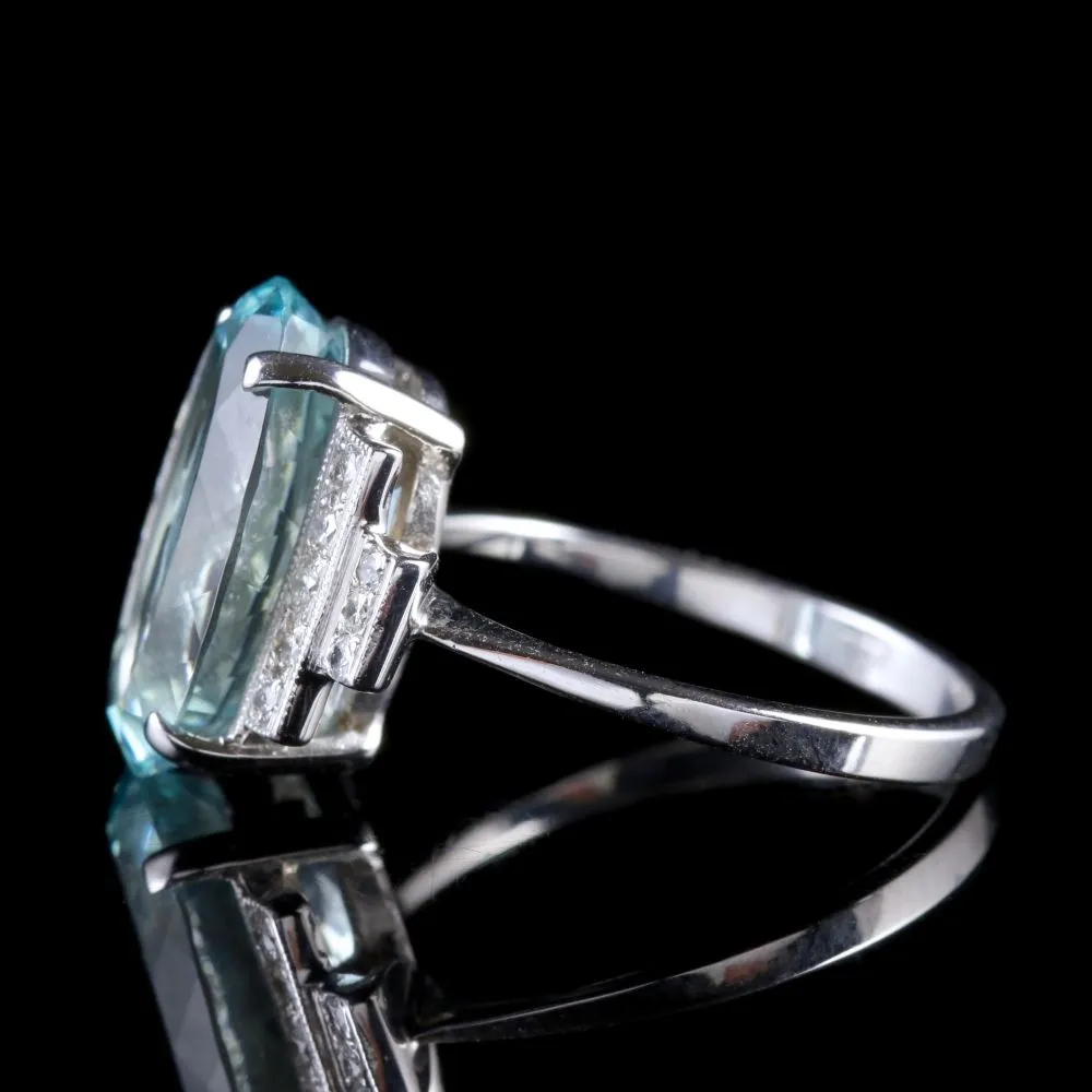 Aquamarine Diamond Engagement Ring 18Ct White Gold