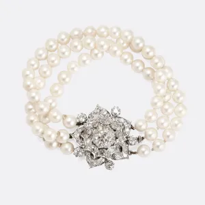 Art Deco Convertible Pearl & Old Cut Diamond Bracelet & Brooch