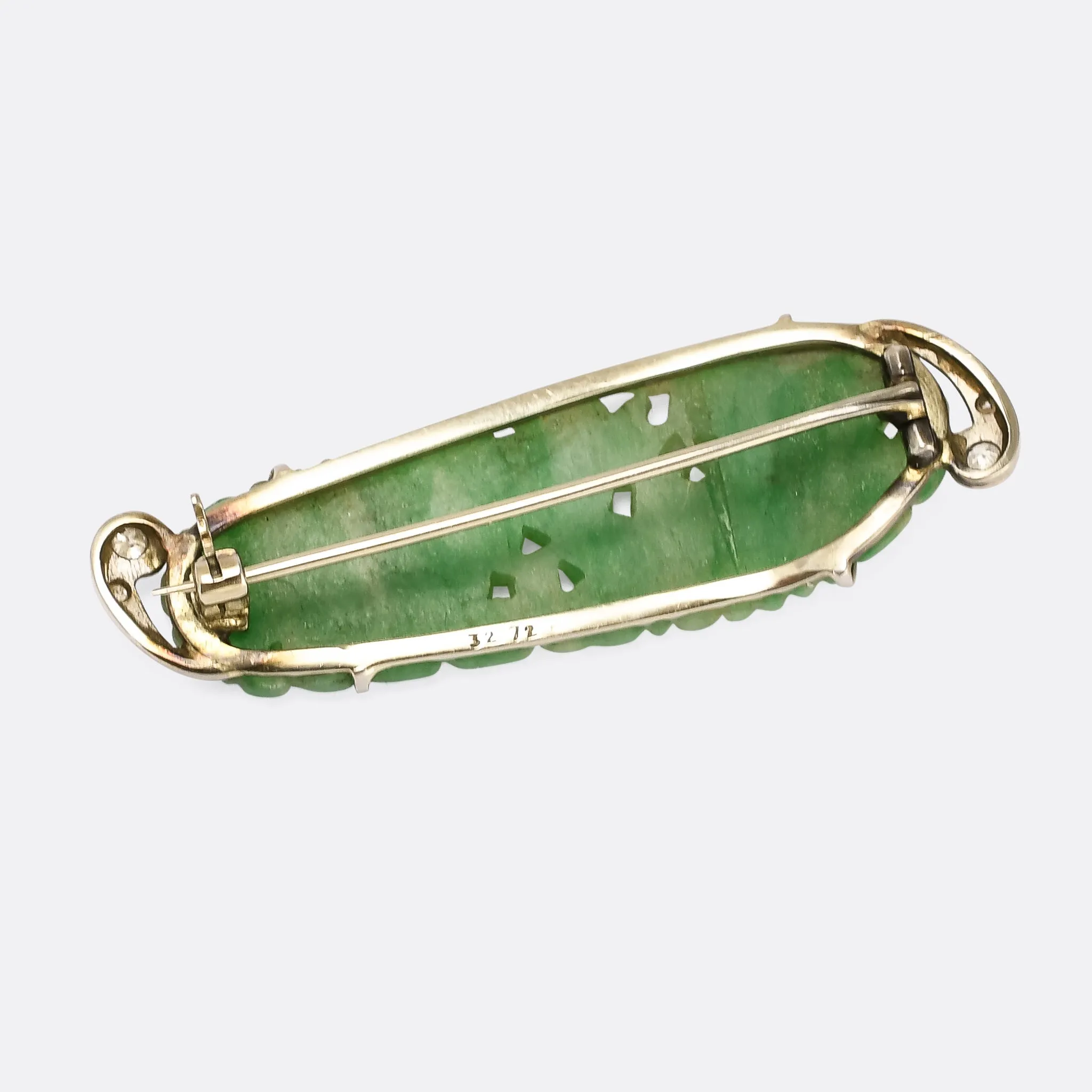 Art Deco Diamond & Carved Jade "Opium Poppies" Brooch