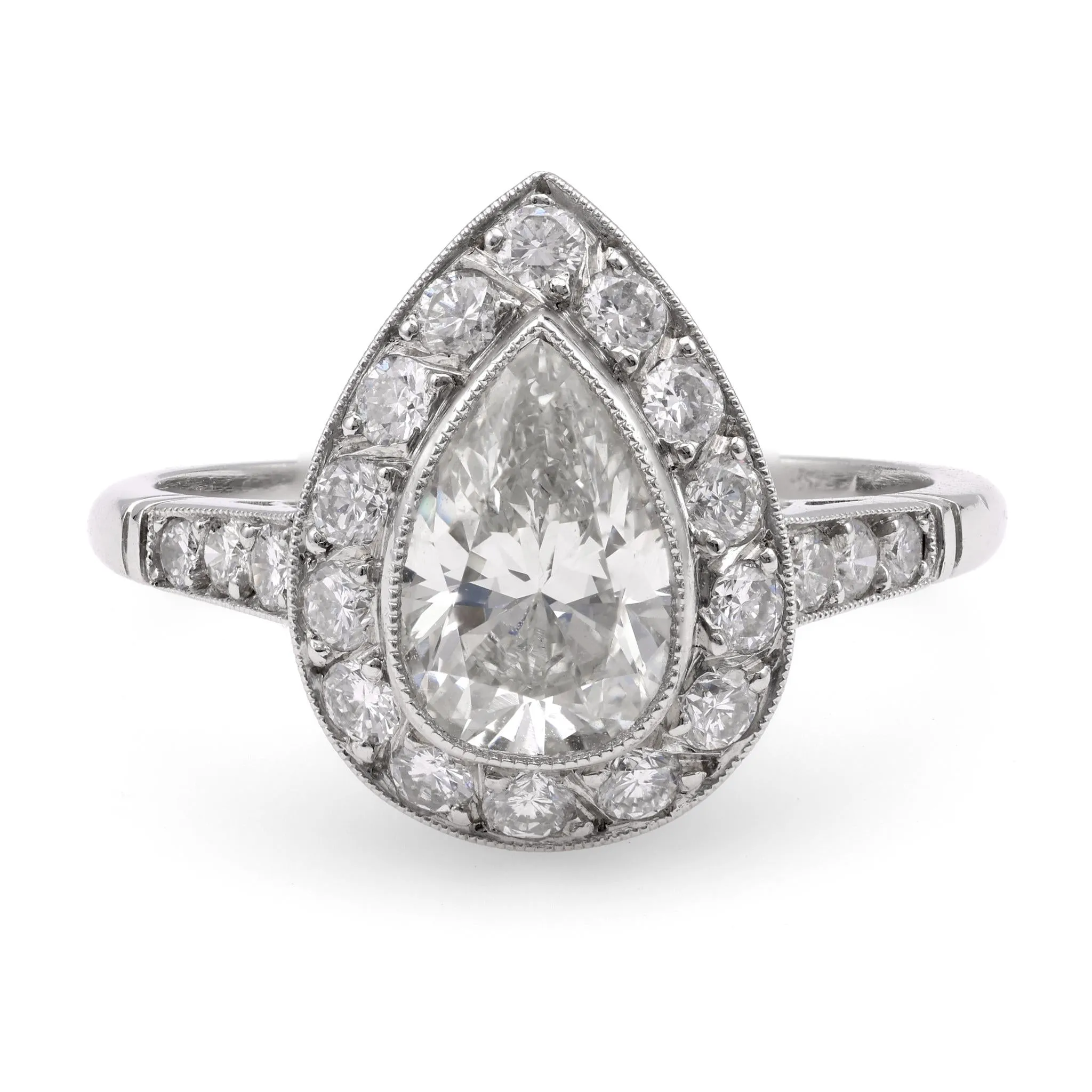 Art Deco Inspired 1.16 Carat Pear Diamond Platinum Engagement Ring