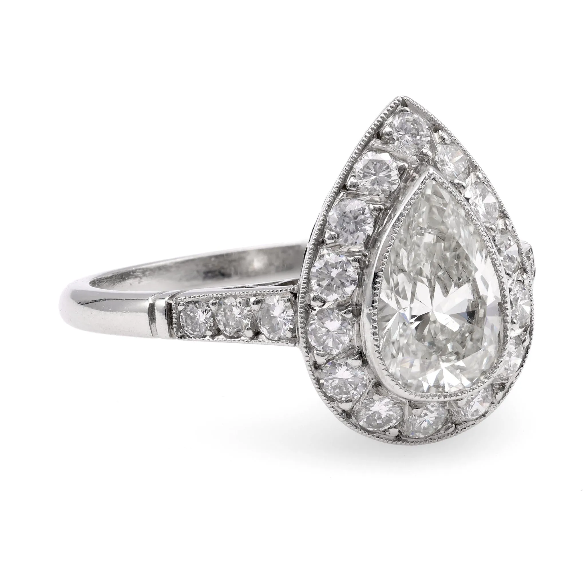 Art Deco Inspired 1.16 Carat Pear Diamond Platinum Engagement Ring