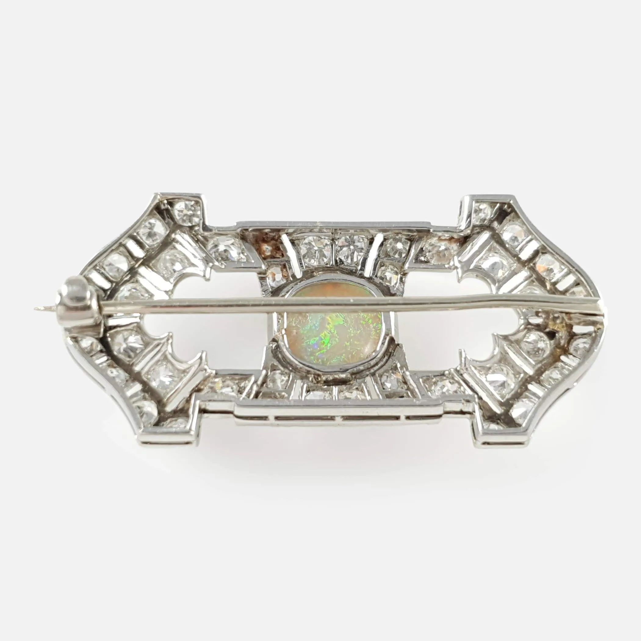 Art Deco Opal, Diamond, and Platinum Brooch