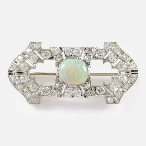 Art Deco Opal, Diamond, and Platinum Brooch