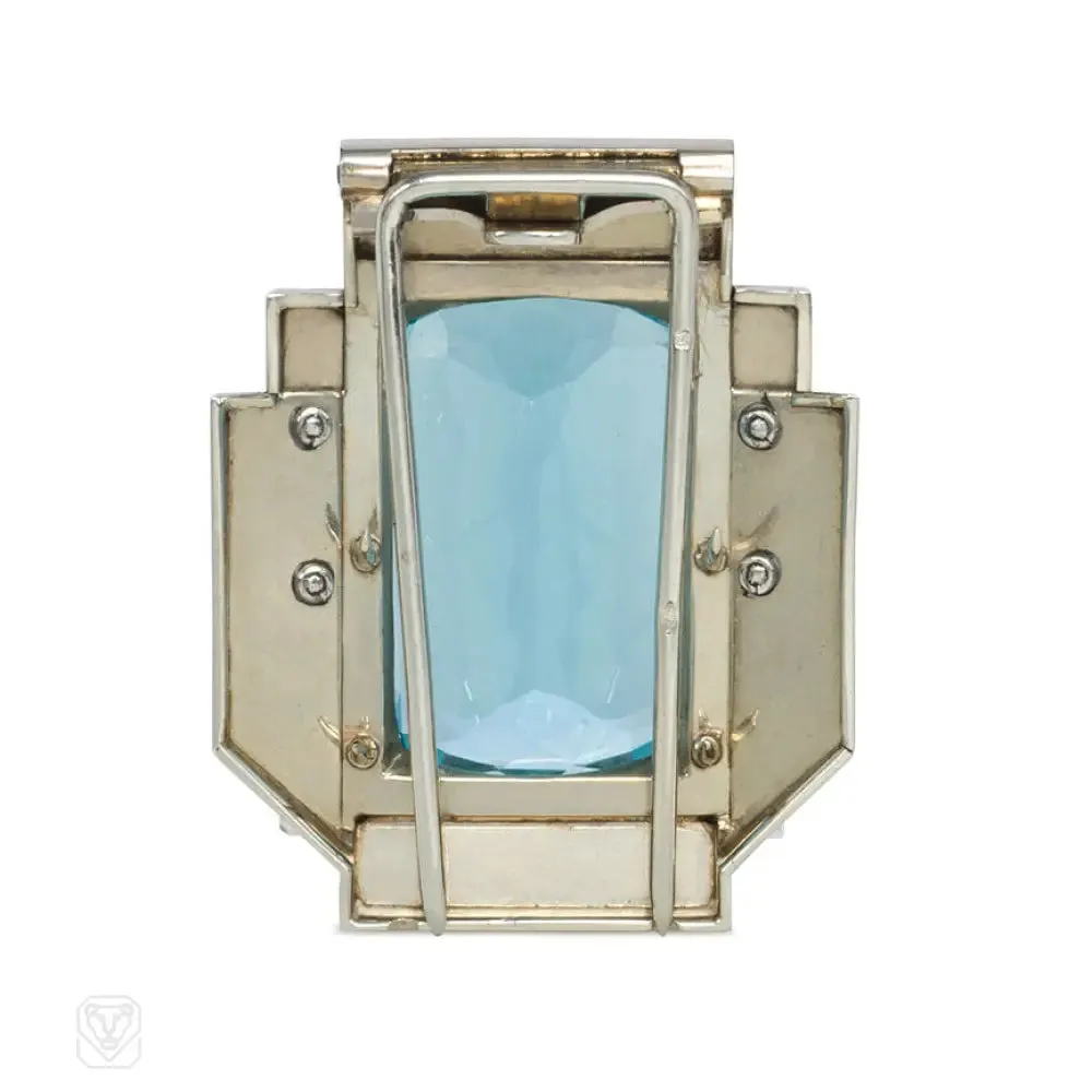 Art Deco platinum and aquamarine clip brooch, France