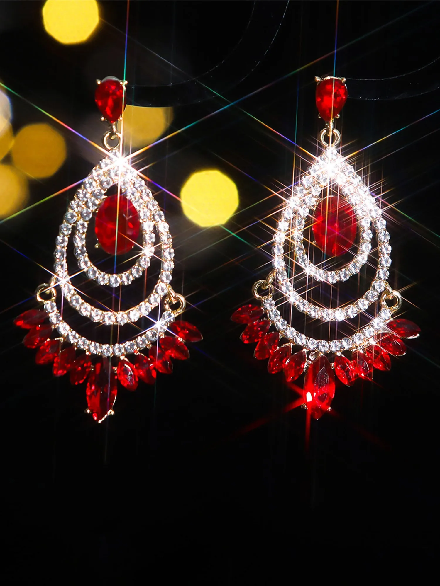 Asymmetrical Vibrant Glass Rhinestone Earrings