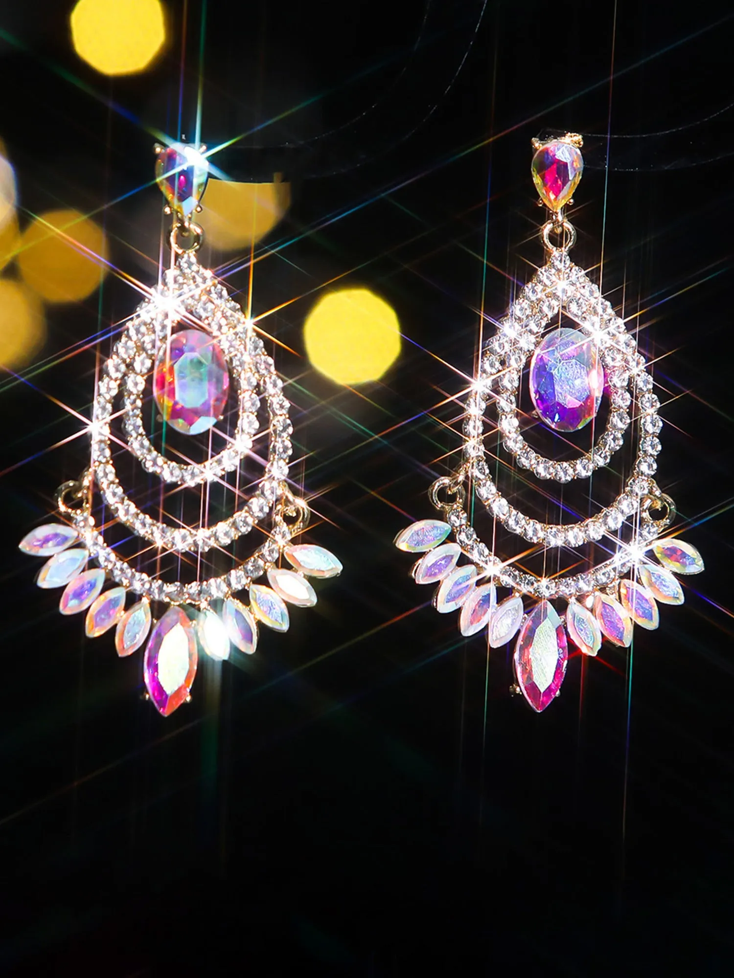 Asymmetrical Vibrant Glass Rhinestone Earrings