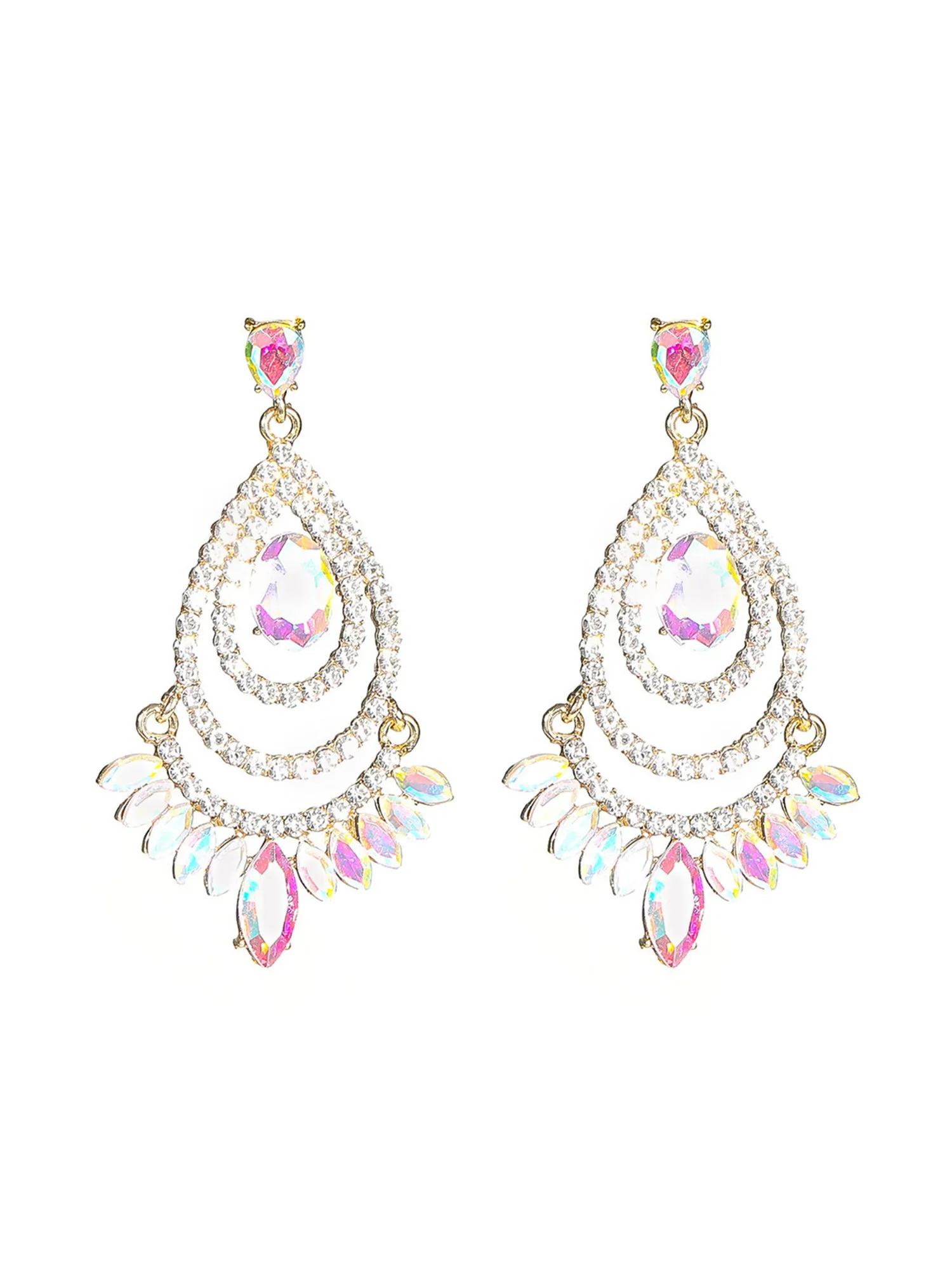 Asymmetrical Vibrant Glass Rhinestone Earrings