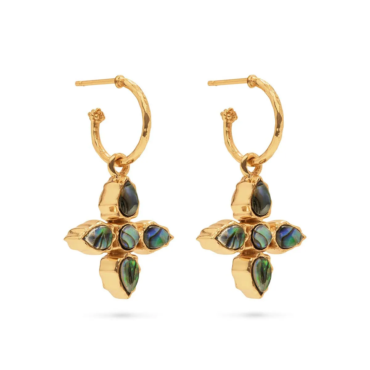 Aurora Hoop Earrings with Double Sided Charm - Abalone/MOP