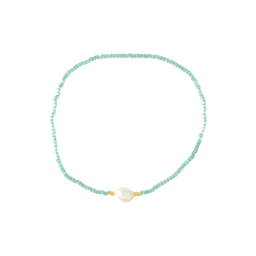 Bead Bracelet with Pearl, Turquoise, S/M