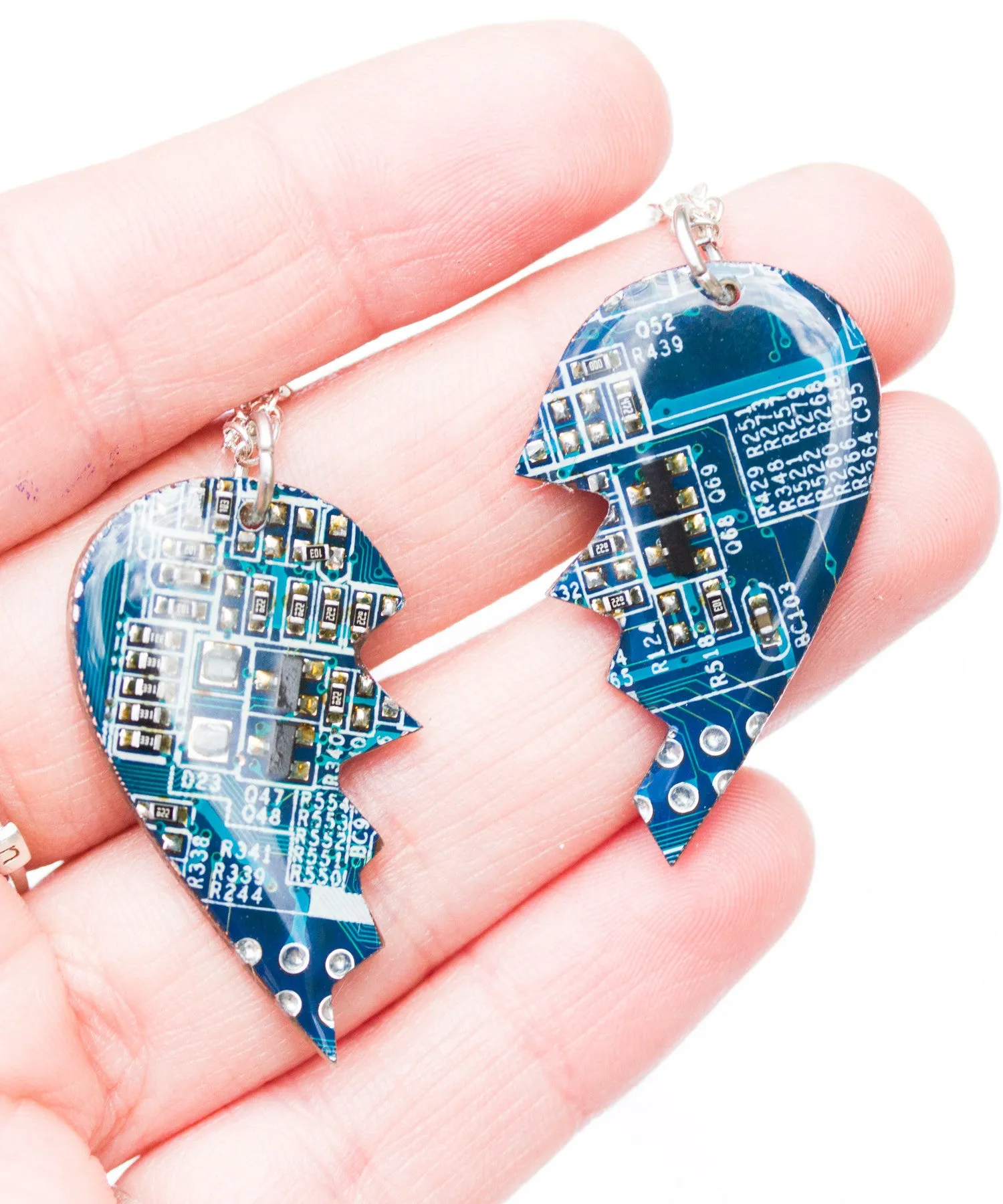 Best friend necklaces, split heart made of circuit board