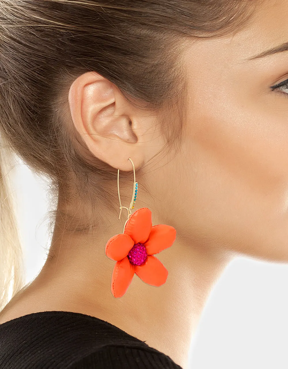 BETSEYS PUFFY FLOWERS HOOK EARRINGS ORANGE