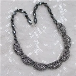 Black Hematite & Fancy Silver Beaded Necklace