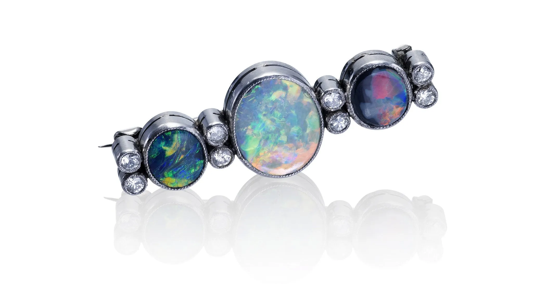 Black Opal & Diamond Pin