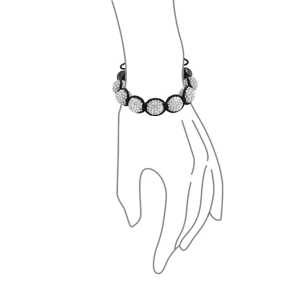 Black White Gold Tone Chain Link Bracelet with Crystal Ball Beads Cord