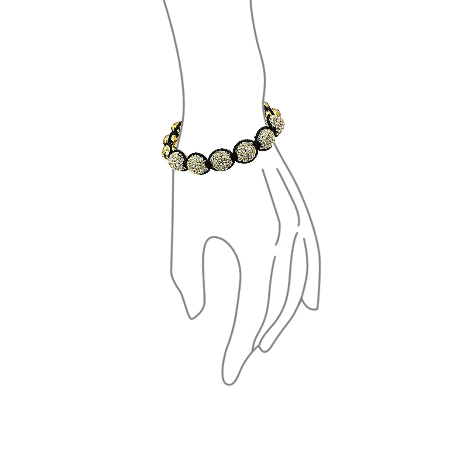 Black White Gold Tone Chain Link Bracelet with Crystal Ball Beads Cord